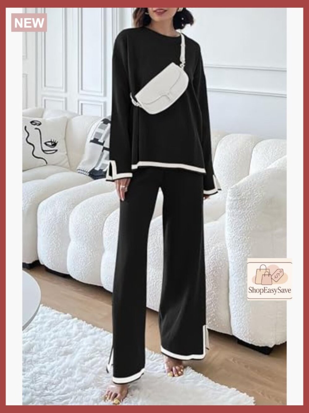 Two Piece Knit Sweater Set Wide Leg Pants Tracksuit Fall Winter - Picture 3 of 7